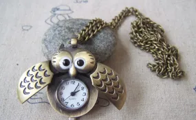 1 PC Antique Bronze Owl Wing Pocket Watch A4611