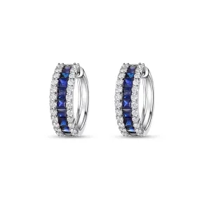 14K White Gold Sapphire and Diamond Wide Hoop Earrings