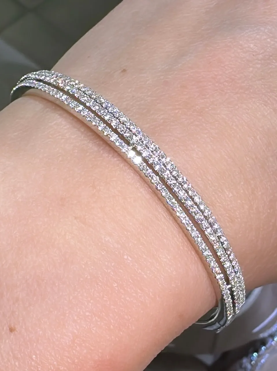 1.56ct tw Triple Row Diamond White Gold Bangle Bracelet