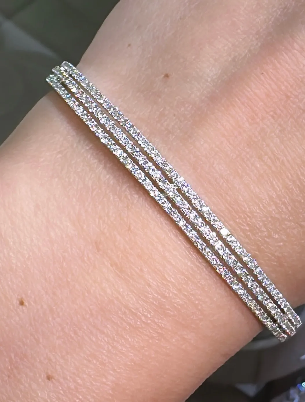 1.56ct tw Triple Row Diamond White Gold Bangle Bracelet