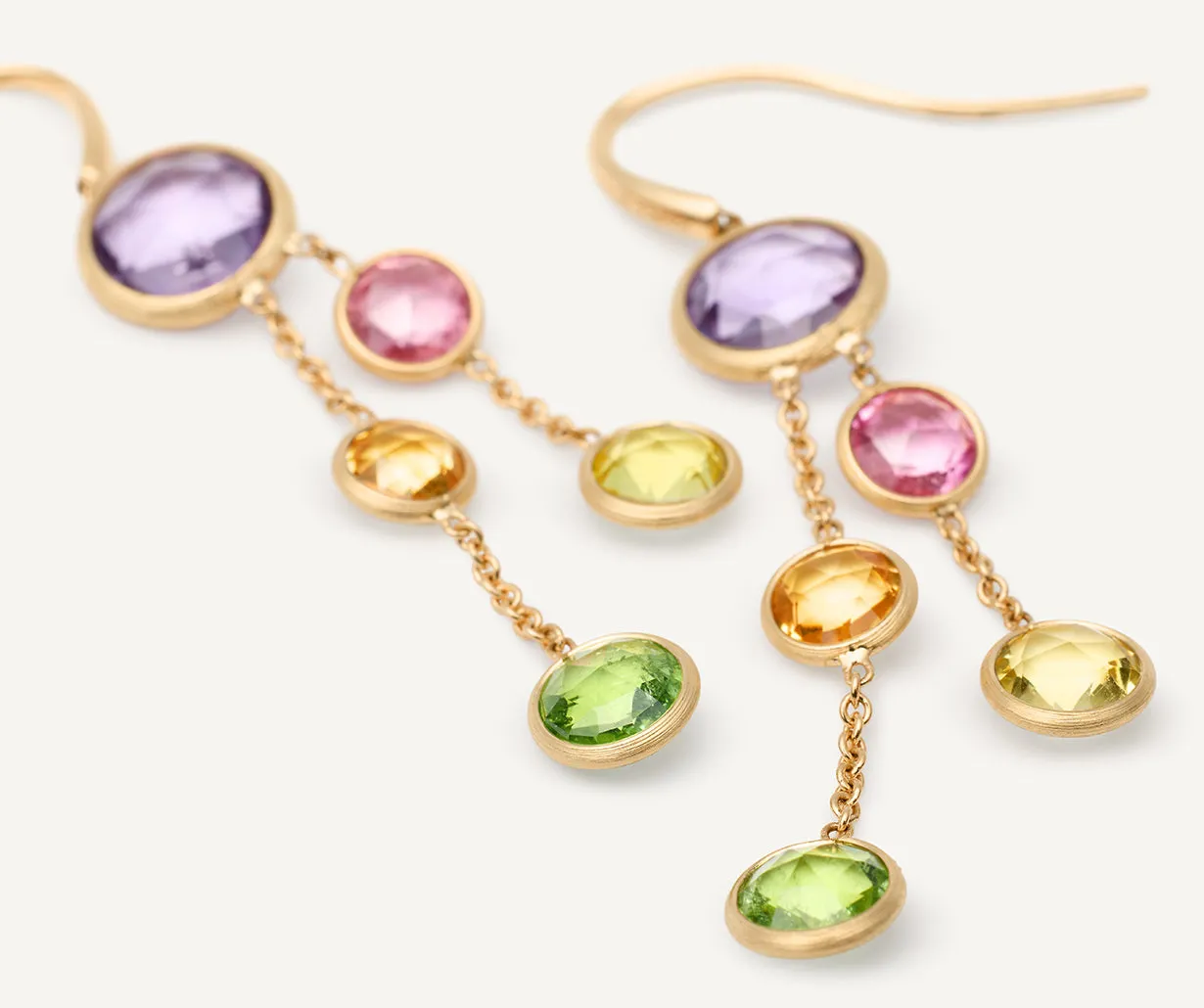 18K Yellow Gold Gemstone 2-Strand Earrings