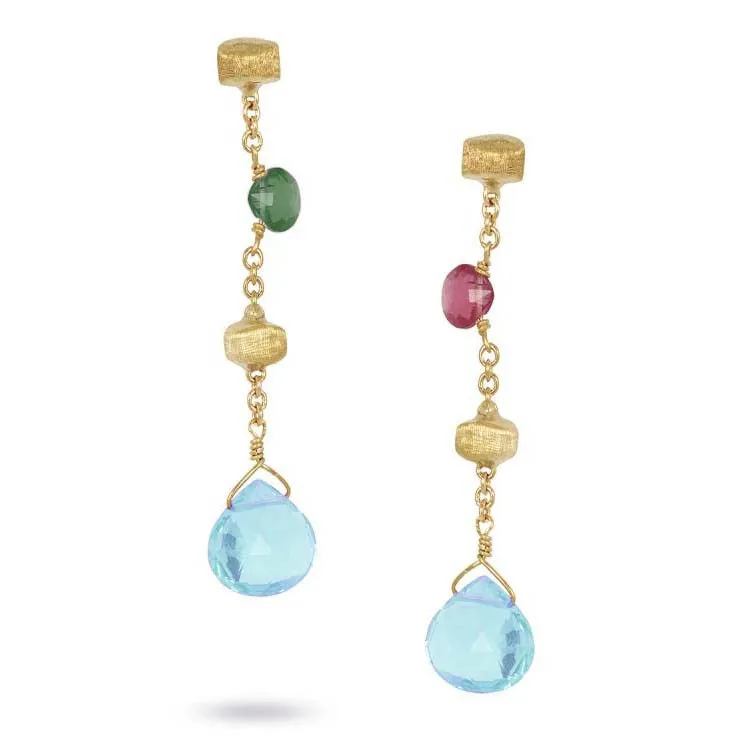18K Yellow Gold Mixed Gemstone Drop Earrings