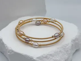 4-5mm White and Pink/Purple Freshwater Pearl Bangle
