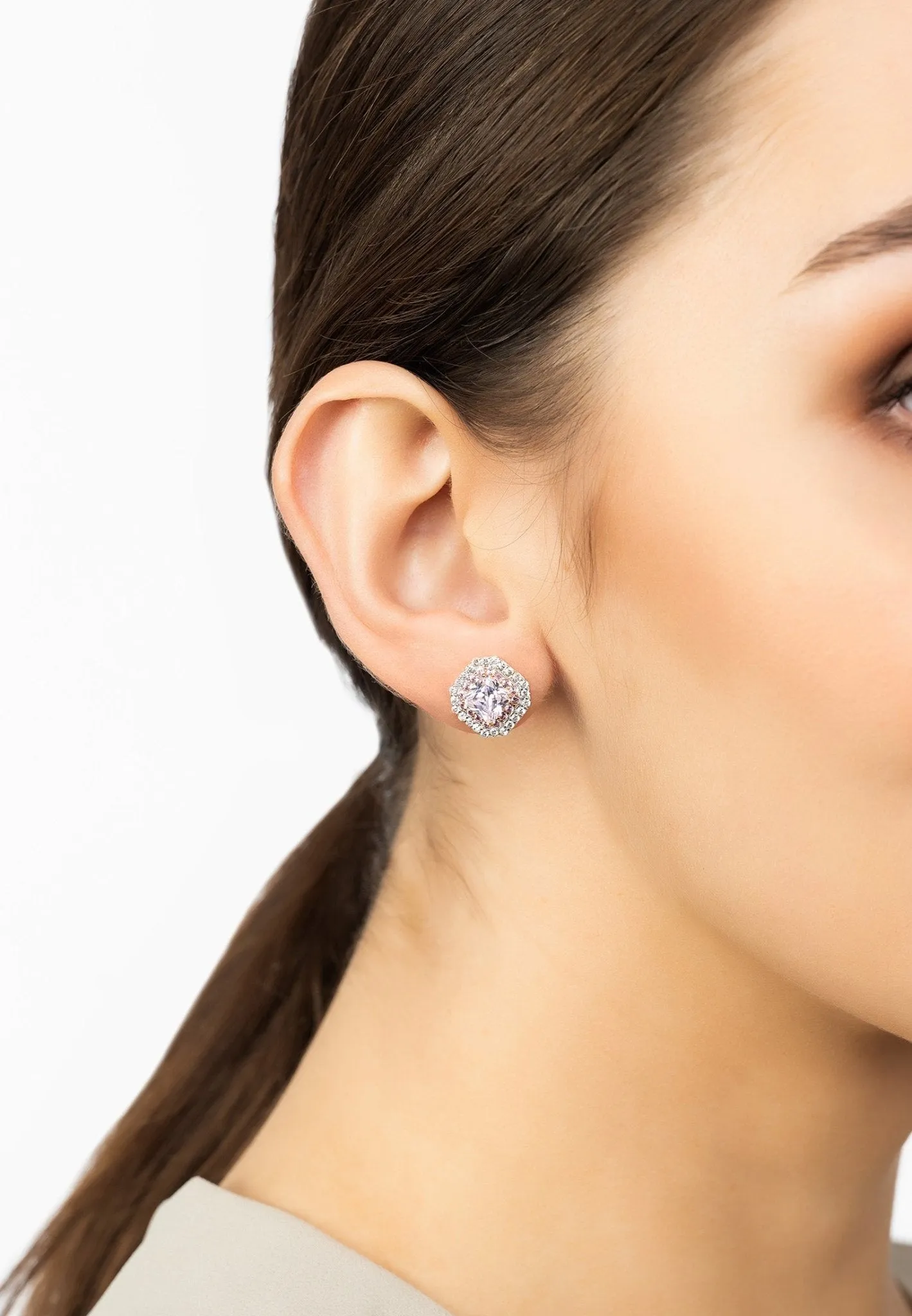Anastasia Stud Earrings Silver Morganite