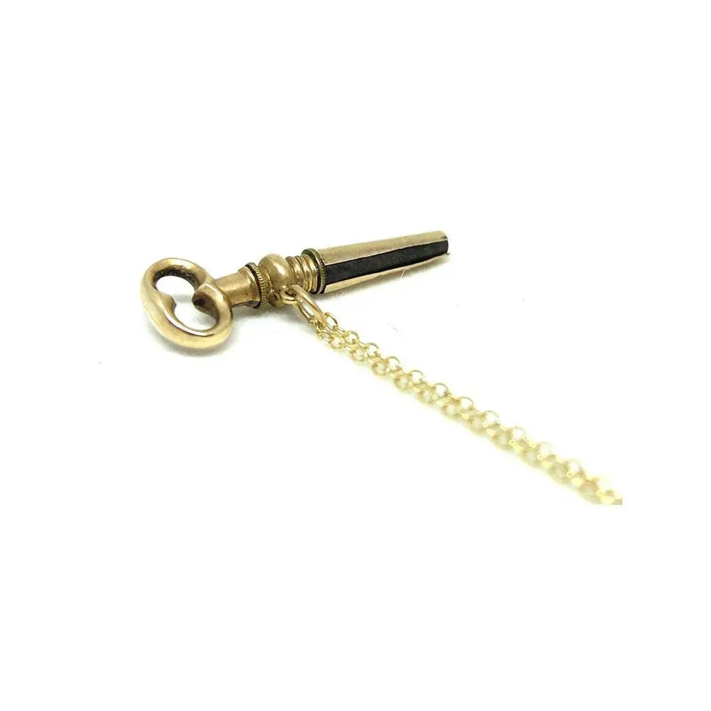 Antique Victorian Gilt Watch Key Pendant Necklace
