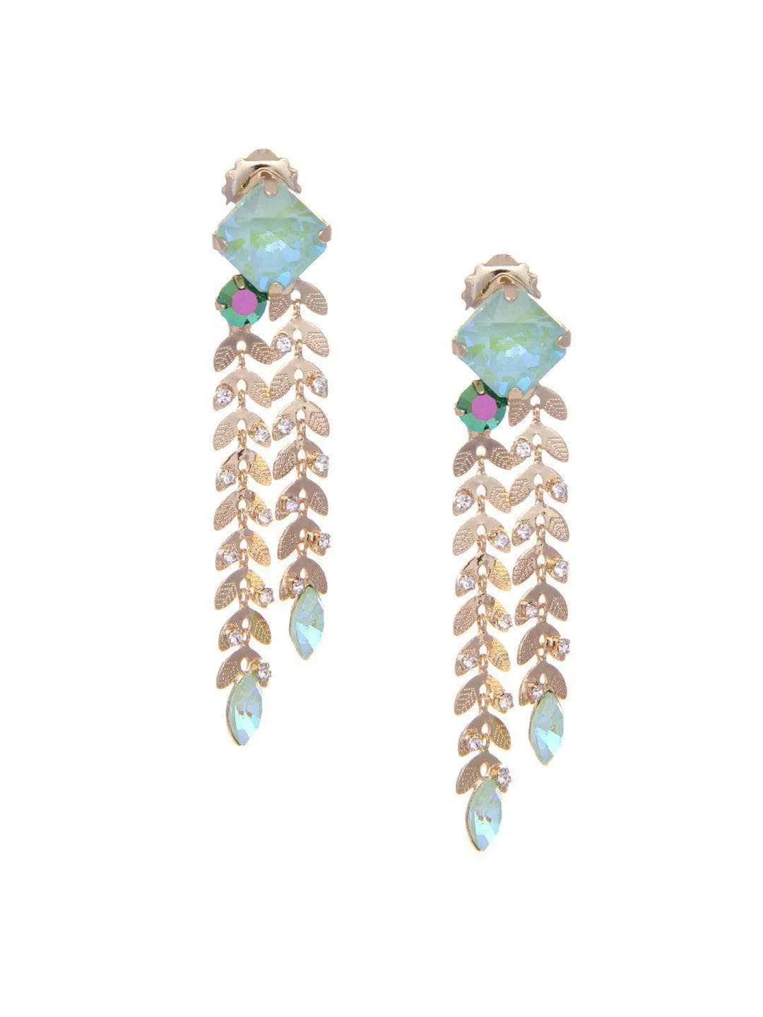 Crystal Double Trail Earrings Green