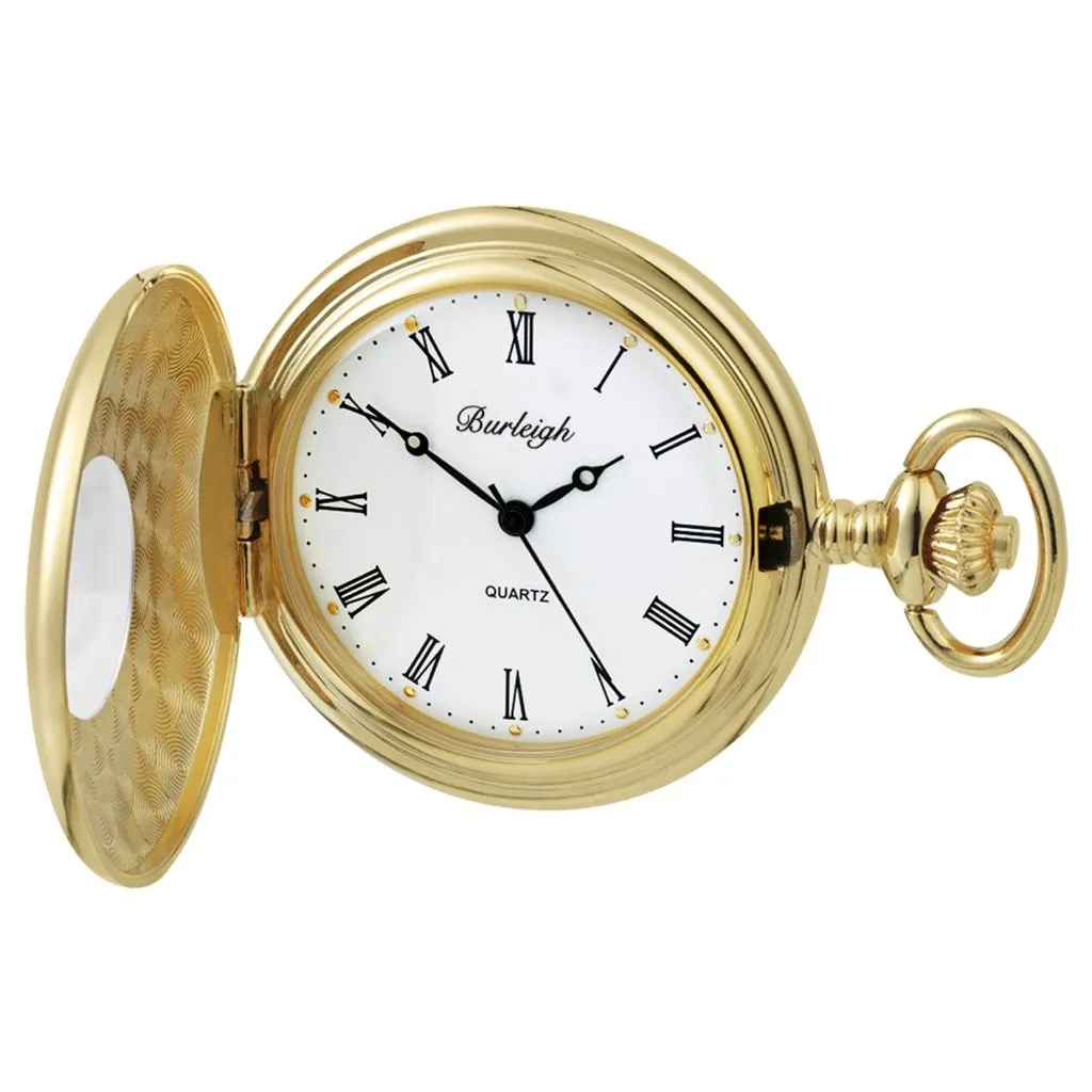 Gold Plated Half Hunter Pocket Watch by Burleigh with Stand GP1926