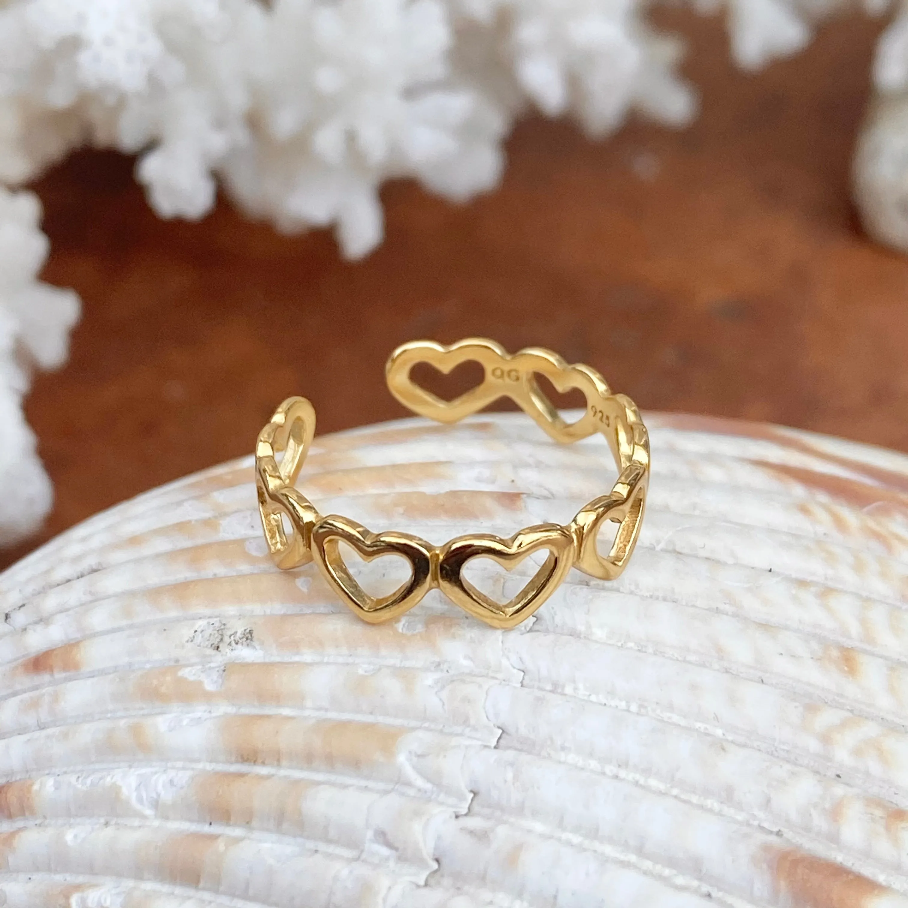 Gold Plated Sterling Silver Open Hearts Toe Ring
