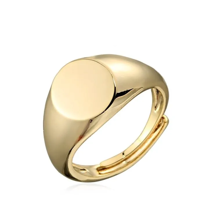 Gold Round Signet Ring Size Q Adjustable