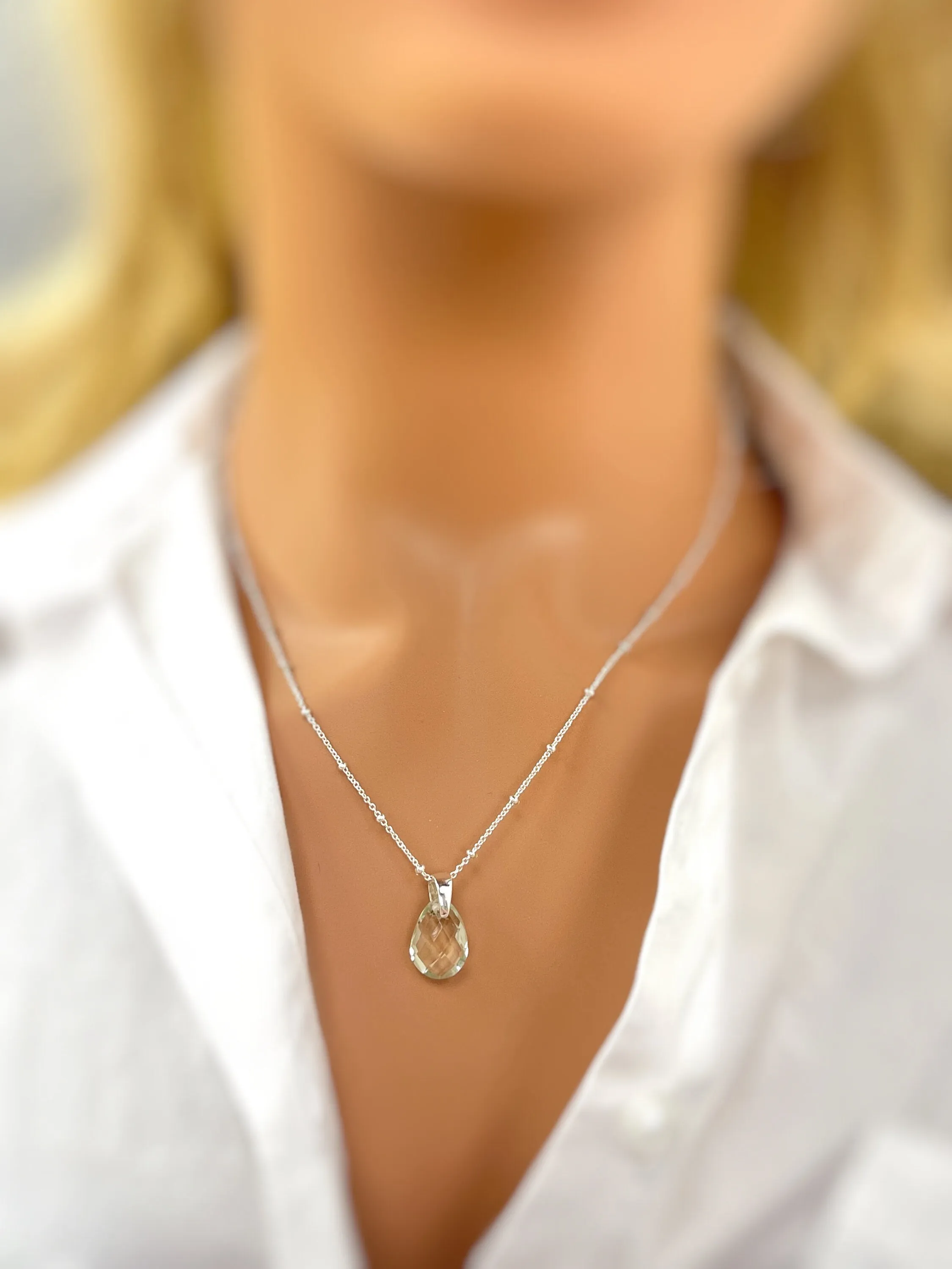 Green Amethyst Necklace Sterling Silver