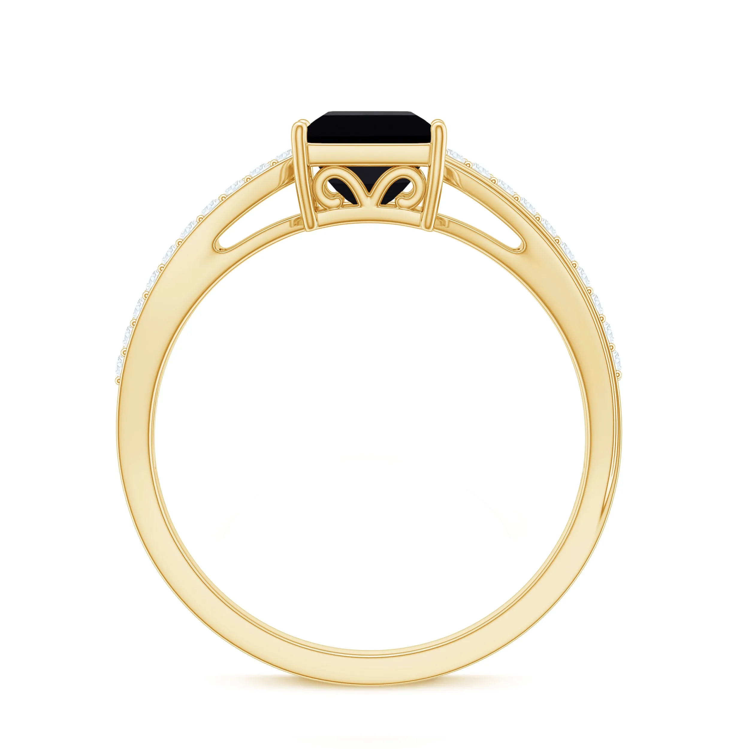 Princess Cut Black Onyx Solitaire Ring with Diamond