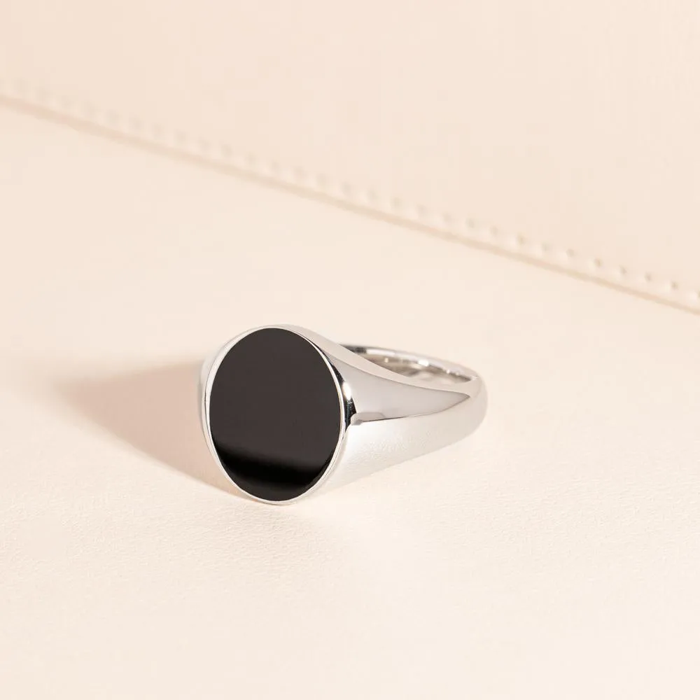 Sterling Silver Oval Onyx Signet Ring