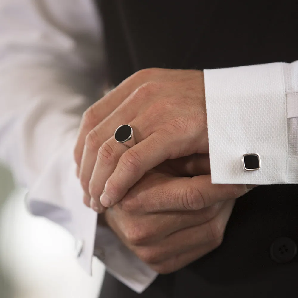 Sterling Silver Oval Onyx Signet Ring