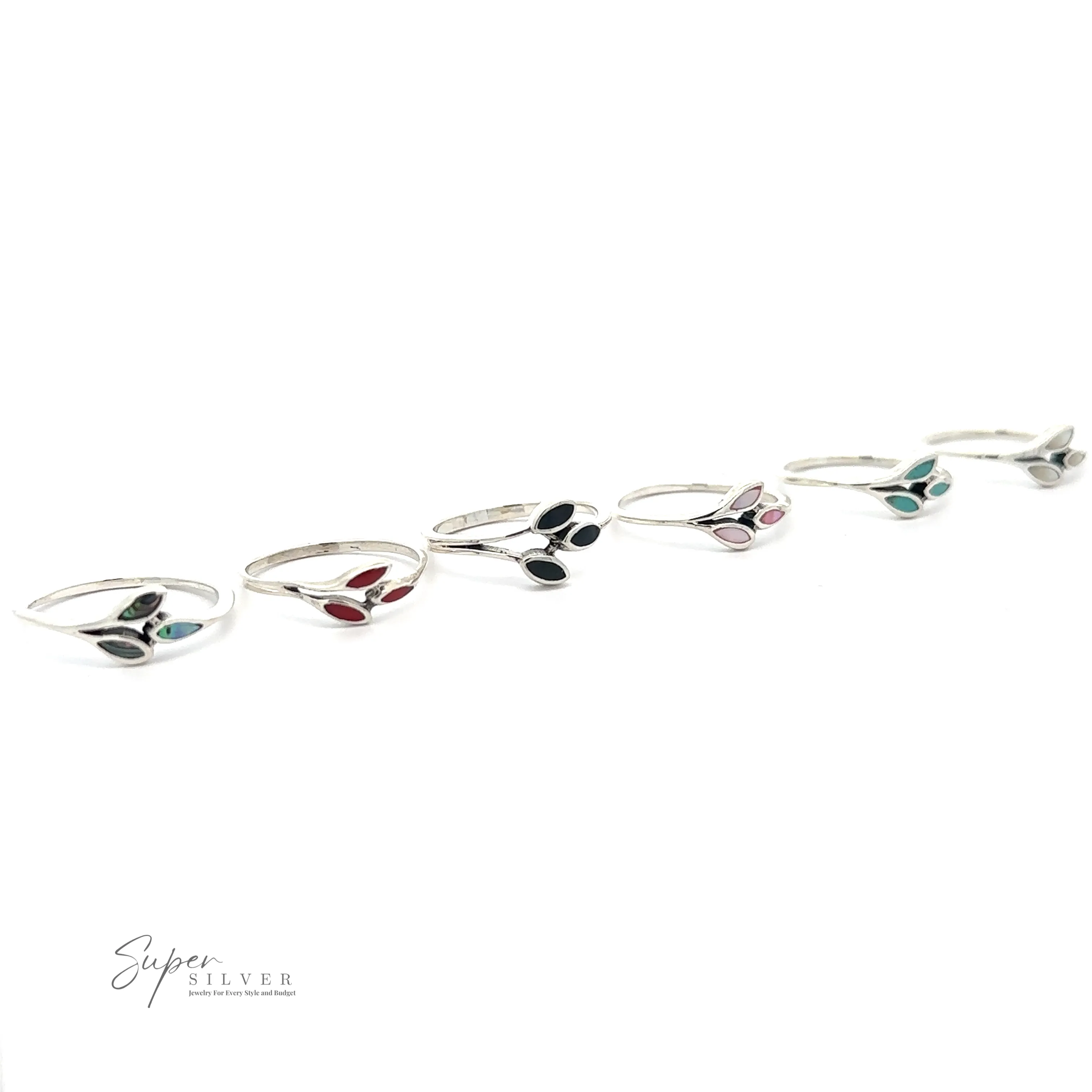 Tiny Leaves Ring with Inlaid Stones