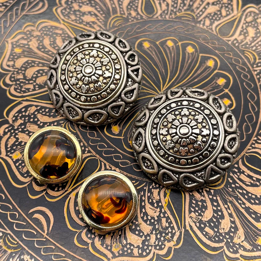 【USA輸入】ヴィンテージ アンバー カボション イヤリング/Vintage Amber Cabochon Clip On Earrings