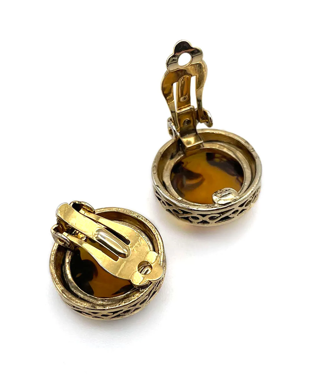 【USA輸入】ヴィンテージ アンバー カボション イヤリング/Vintage Amber Cabochon Clip On Earrings