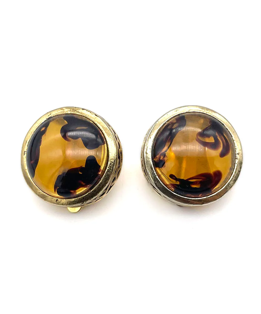 【USA輸入】ヴィンテージ アンバー カボション イヤリング/Vintage Amber Cabochon Clip On Earrings