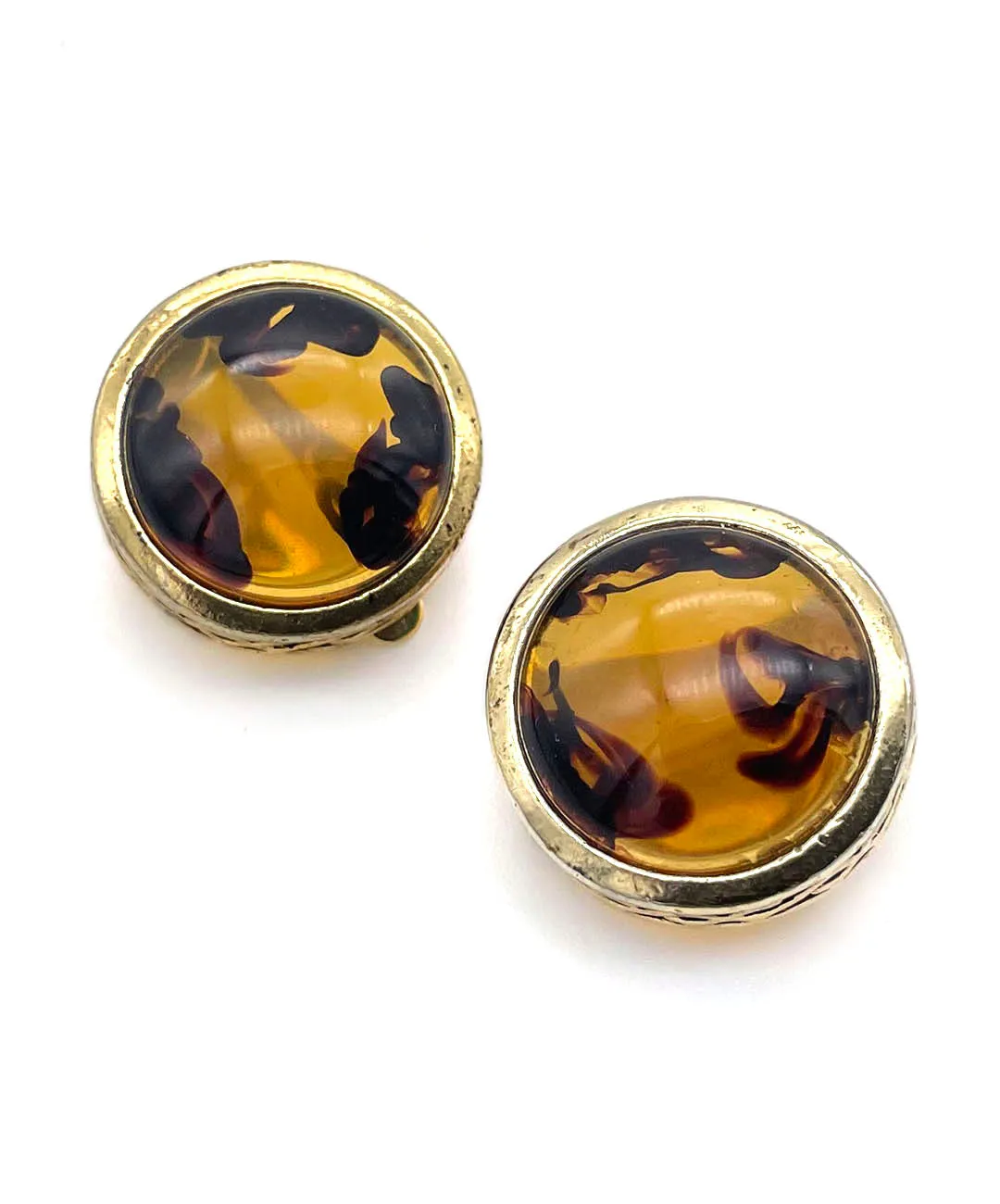 【USA輸入】ヴィンテージ アンバー カボション イヤリング/Vintage Amber Cabochon Clip On Earrings