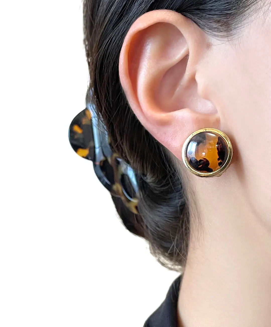 【USA輸入】ヴィンテージ アンバー カボション イヤリング/Vintage Amber Cabochon Clip On Earrings
