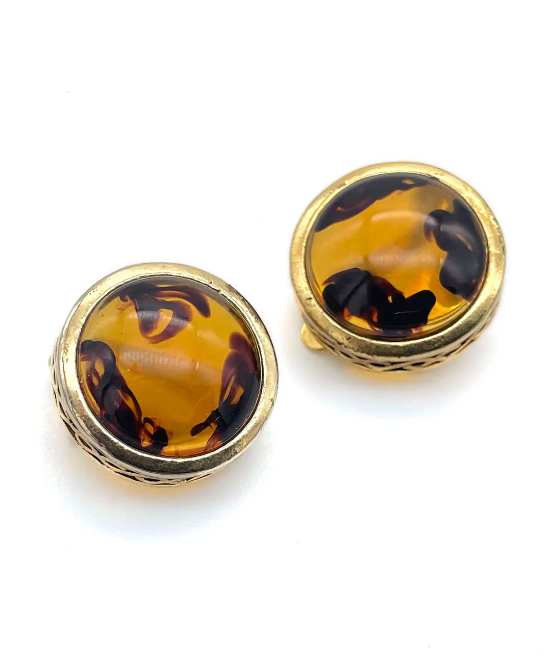 【USA輸入】ヴィンテージ アンバー カボション イヤリング/Vintage Amber Cabochon Clip On Earrings